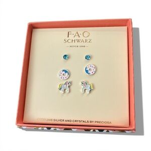 FAO Schwarz Unicorn and Donut Earrings - Blue and Pink